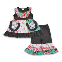 Load image into Gallery viewer, Floral patchwork tunic grey capris girls clothing set