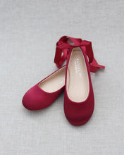 Load image into Gallery viewer, Satin Ballet Flats with Ankle Tie or Ballerina Lace Up