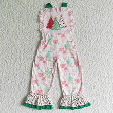 Load image into Gallery viewer, Christmas tree print girls overalls