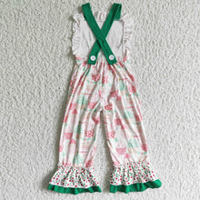 Load image into Gallery viewer, Christmas tree print girls overalls