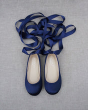 Load image into Gallery viewer, Satin Ballet Flats with Ankle Tie or Ballerina Lace Up