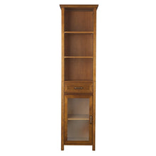 Load image into Gallery viewer, Oak Finish Bathroom Linen Tower Storage Cabinet with Shelves