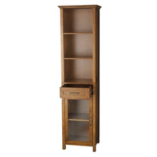 Load image into Gallery viewer, Oak Finish Bathroom Linen Tower Storage Cabinet with Shelves
