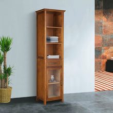 Load image into Gallery viewer, Oak Finish Bathroom Linen Tower Storage Cabinet with Shelves