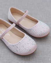 Load image into Gallery viewer, Satin Maryjane Flats with Rhinestones Embellishment