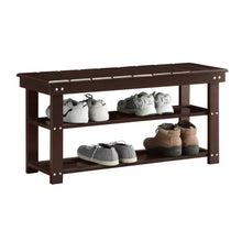 Load image into Gallery viewer, Espresso Brown Wood 2-Shelf Shoe Rack Storage Bench For Entryway or Closet