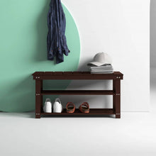 Load image into Gallery viewer, Espresso Brown Wood 2-Shelf Shoe Rack Storage Bench For Entryway or Closet