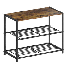 Load image into Gallery viewer, 2-Shelf Entryway Shoe Rack Bench with Black Metal Frame and Brown Wood Top