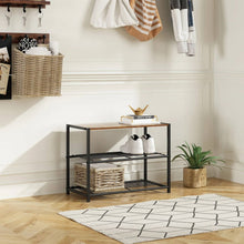 Load image into Gallery viewer, 2-Shelf Entryway Shoe Rack Bench with Black Metal Frame and Brown Wood Top