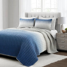 Load image into Gallery viewer, Full/Queen Navy Blue Grey Lightweight Wrinkle Fabric 3 Piece Quilt Set
