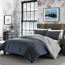 Load image into Gallery viewer, Full/Queen size 100% Cotton Reverse Plaid Gray/White Comforter Set