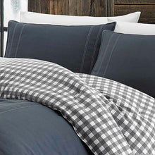 Load image into Gallery viewer, Full/Queen size 100% Cotton Reverse Plaid Gray/White Comforter Set