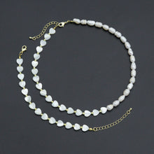Load image into Gallery viewer, Freshwater Pearl with Mother of Pearl Heart necklace Bracelet, sku#EF677
