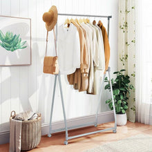 Load image into Gallery viewer, Folding Extendable Metal Garment Rack Clothes Hanging Rod with Lockable Wheels