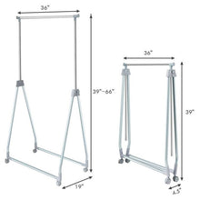 Load image into Gallery viewer, Folding Extendable Metal Garment Rack Clothes Hanging Rod with Lockable Wheels