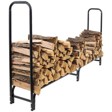 Load image into Gallery viewer, Indoor/Outdoor 8-ft. Black Metal Firewood Rack with Cover