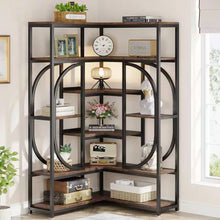 Load image into Gallery viewer, 67-inch Tall Modern Industrial Metal Wood Corner Bookcase