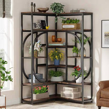 Load image into Gallery viewer, 67-inch Tall Modern Industrial Metal Wood Corner Bookcase