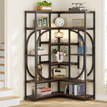 Load image into Gallery viewer, 67-inch Tall Modern Industrial Metal Wood Corner Bookcase