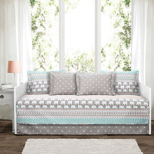 Load image into Gallery viewer, Turquoise Pink Grey Lightweight 6 Piece Elephant Pattern Daybed Cover Quilt Set