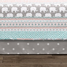 Load image into Gallery viewer, Turquoise Pink Grey Lightweight 6 Piece Elephant Pattern Daybed Cover Quilt Set