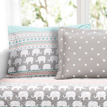 Load image into Gallery viewer, Turquoise Pink Grey Lightweight 6 Piece Elephant Pattern Daybed Cover Quilt Set