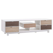 Load image into Gallery viewer, Modern 70-inch White TV Stand Entertainment Center with Natural Wood Accents