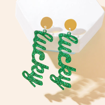 Fashion Acrylic Green Letter Drop Earrings for Women Festival Party Jewelry