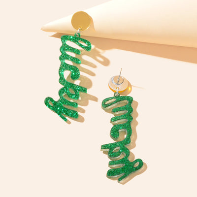 Fashion Acrylic Green Letter Drop Earrings for Women Festival Party Jewelry