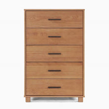 Load image into Gallery viewer, Modern Farmhouse Solid Wood 5 Drawer Bedroom Chest in Light Brown Finish
