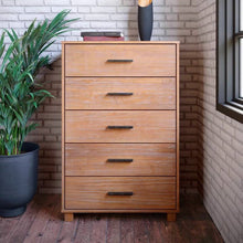 Load image into Gallery viewer, Modern Farmhouse Solid Wood 5 Drawer Bedroom Chest in Light Brown Finish
