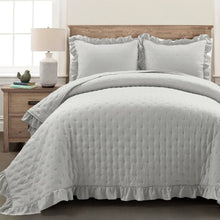 Load image into Gallery viewer, Full/Queen Lightweight Grey Ruffle Reversible Oversized 3 Piece Quilt Set