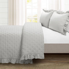 Load image into Gallery viewer, Full/Queen Lightweight Grey Ruffle Reversible Oversized 3 Piece Quilt Set