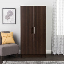 Load image into Gallery viewer, Bedroom Armoire Wardrobe Cabinet with Hanging Rail in Dark Brown Wood Finish