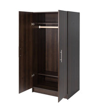 Load image into Gallery viewer, Bedroom Armoire Wardrobe Cabinet with Hanging Rail in Dark Brown Wood Finish