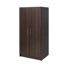 Load image into Gallery viewer, Bedroom Armoire Wardrobe Cabinet with Hanging Rail in Dark Brown Wood Finish