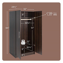 Load image into Gallery viewer, Bedroom Armoire Wardrobe Cabinet with Hanging Rail in Dark Brown Wood Finish