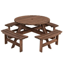 Load image into Gallery viewer, Espresso Wooden 8 Seater Picnic Table Umbrella Hole