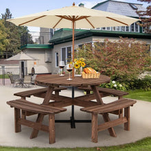 Load image into Gallery viewer, Espresso Wooden 8 Seater Picnic Table Umbrella Hole