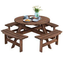 Load image into Gallery viewer, Espresso Wooden 8 Seater Picnic Table Umbrella Hole