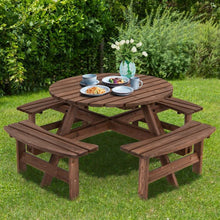 Load image into Gallery viewer, Espresso Wooden 8 Seater Picnic Table Umbrella Hole