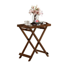 Load image into Gallery viewer, Folding TV Tray Bedside Table in Dark Brown Espresso Wood Finish