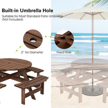 Load image into Gallery viewer, 8-Set Outdoor Solid Wood Round Picnic Table with 4 Benches Patio Garden Dining Set