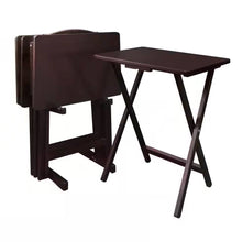 Load image into Gallery viewer, Set of 4 - Folding TV Tray Table Set with Stand in Dark Brown Wood Finish