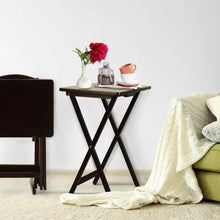 Load image into Gallery viewer, Set of 4 - Folding TV Tray Table Set with Stand in Dark Brown Wood Finish