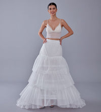 Load image into Gallery viewer, A line petticoat with train, Tiered Tulle Underskirt for Bridal Dress, Chapel Train Slip, White Crinoline 4 Hoop