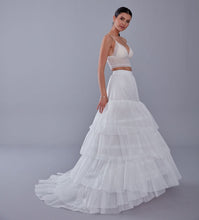 Load image into Gallery viewer, A line petticoat with train, Tiered Tulle Underskirt for Bridal Dress, Chapel Train Slip, White Crinoline 4 Hoop