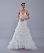 Load image into Gallery viewer, A line petticoat with train, Tiered Tulle Underskirt for Bridal Dress, Chapel Train Slip, White Crinoline 4 Hoop