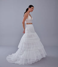 Load image into Gallery viewer, A line petticoat with train, Tiered Tulle Underskirt for Bridal Dress, Chapel Train Slip, White Crinoline 4 Hoop