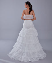 Load image into Gallery viewer, A line petticoat with train, Tiered Tulle Underskirt for Bridal Dress, Chapel Train Slip, White Crinoline 4 Hoop
